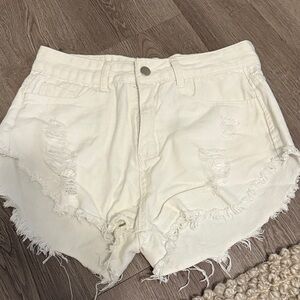 SHEIN Cream Distressed Jean Shorts